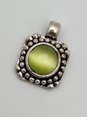 Napier Silver-Tone Pendant with Lime Green Glass Cabochon
